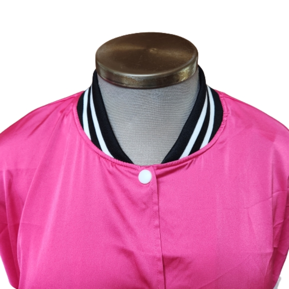 HOT PINK SATIN ☆ BASEBALL STYLE ☆ CROPPED LIGHTWEIGHT JACKET ☆ NWT - Picture 3 of 7